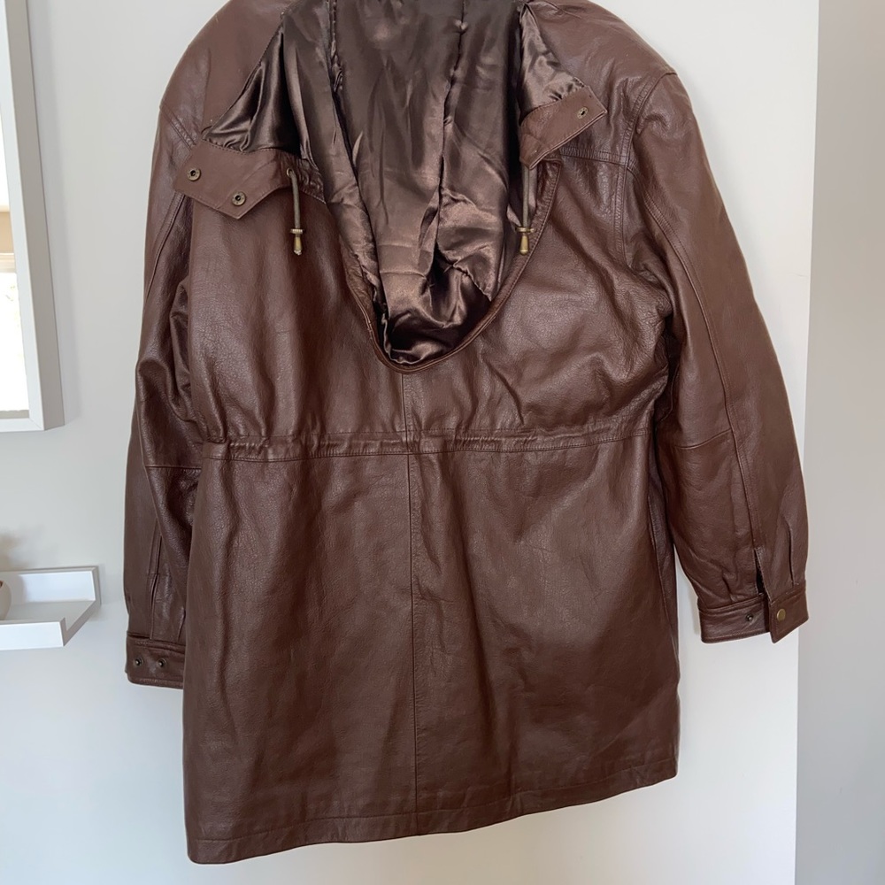 Wilson Leather Lamb Leather Brown Hooded Trench Coat - Size Medium - Picture 4 of 11